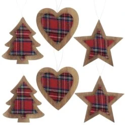 Set Of 6 Tartan Wooden Hanging Christmas Tree Decorations -Halloween Supply Store XS5263 1600 1 74427.1508510439.1100.1100
