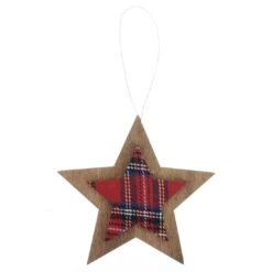 Set Of 6 Tartan Wooden Hanging Christmas Tree Decorations -Halloween Supply Store XS5263 1600 4 54827.1508510440.1100.1100