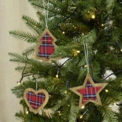 Set Of 6 Tartan Wooden Hanging Christmas Tree Decorations -Halloween Supply Store XS5263 1600 5 26114.1508510439.1100.1100