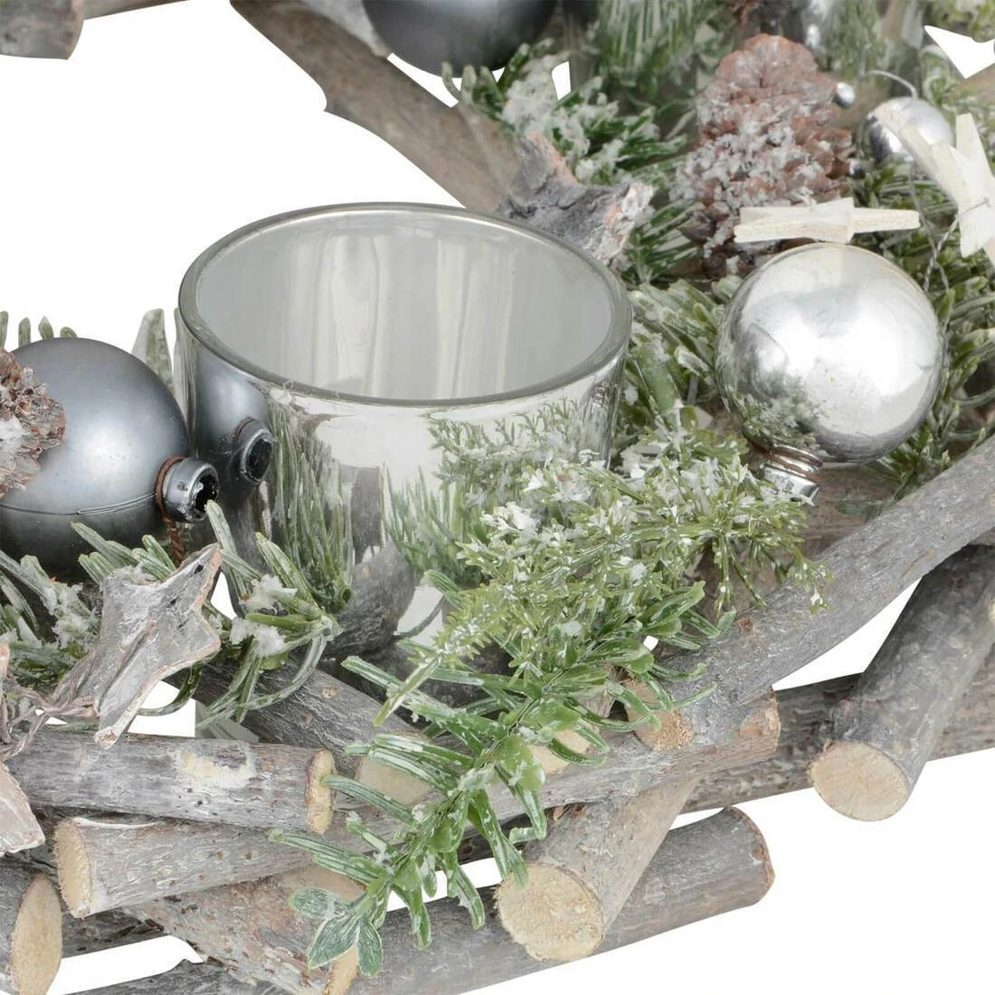 Wooden Wreath Tealight Candle Holder Christmas Decoration 30cm 6 Wooden Wreath Tealight Candle Holder Christmas Decoration 30cm - Image 4