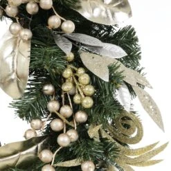 Christmas Wreath Pre-Lit Silver Gold Leaf Berries 60cm (2ft) -Halloween Supply Store XS5819 1600 2 72872.1539337988.1100.1100