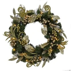 Christmas Wreath Pre-Lit Silver Gold Leaf Berries 60cm (2ft) -Halloween Supply Store XS5819 1600 5 01514.1539340150.1100.1100