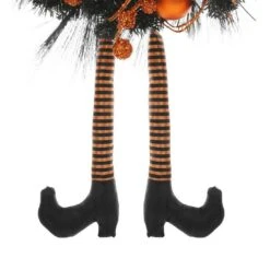 24" Orange Witch Halloween Wreath Sparkly Hanging Decoration -Halloween Supply Store XS5954 1600 3 13426.1533736149.1100.1100