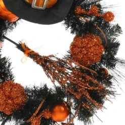24" Orange Witch Halloween Wreath Sparkly Hanging Decoration -Halloween Supply Store XS5954 1600 4 39116.1533736149.1100.1100