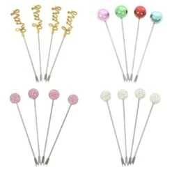 Set Of 4 Stainless Steel Picks Party Food Cocktail Olives