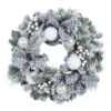 Snow Flocked Christmas Wreath With Grey Tartan Bows 60cm -Halloween Supply Store XS6434 1600 1 32353.1567498362.1100.1100