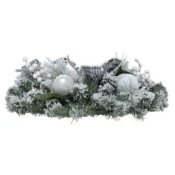 Snow Flocked Christmas Wreath With Grey Tartan Bows 60cm -Halloween Supply Store XS6434 1600 3 60293.1567498370.1100.1100