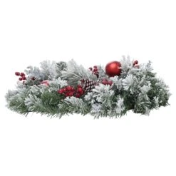 Snow Flocked Christmas Wreath With Red Berries Baubles 60cm -Halloween Supply Store XS6435 1600 3 23972.1567498312.1100.1100