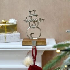 Christmas Stocking Hanger Metal Shape With Faux Wood Base -Halloween Supply Store XS6486 LS 1 opt