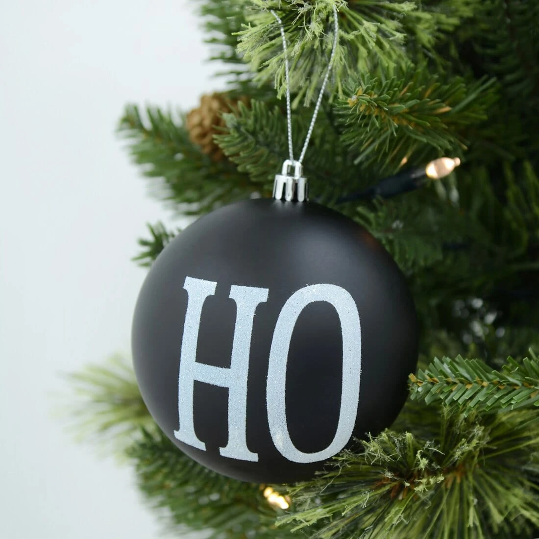 3pk Large HO HO HO Christmas Tree Baubles 10cm Black/Red 6 3pk Large HO HO HO Christmas Tree Baubles 10cm Black/Red - Image 4