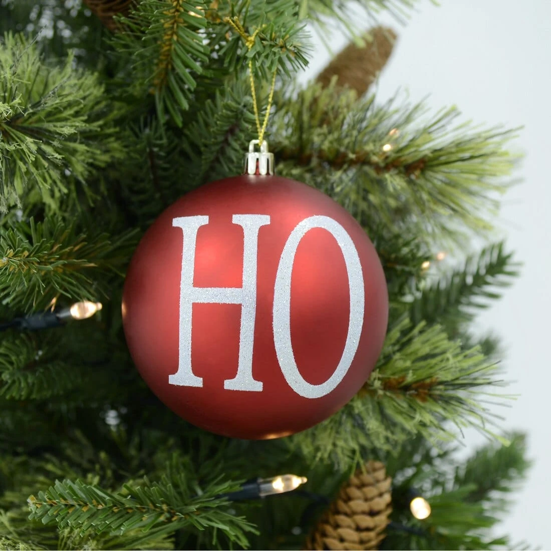 3pk Large HO HO HO Christmas Tree Baubles 10cm Black/Red 4 3pk Large HO HO HO Christmas Tree Baubles 10cm Black/Red - Image 2