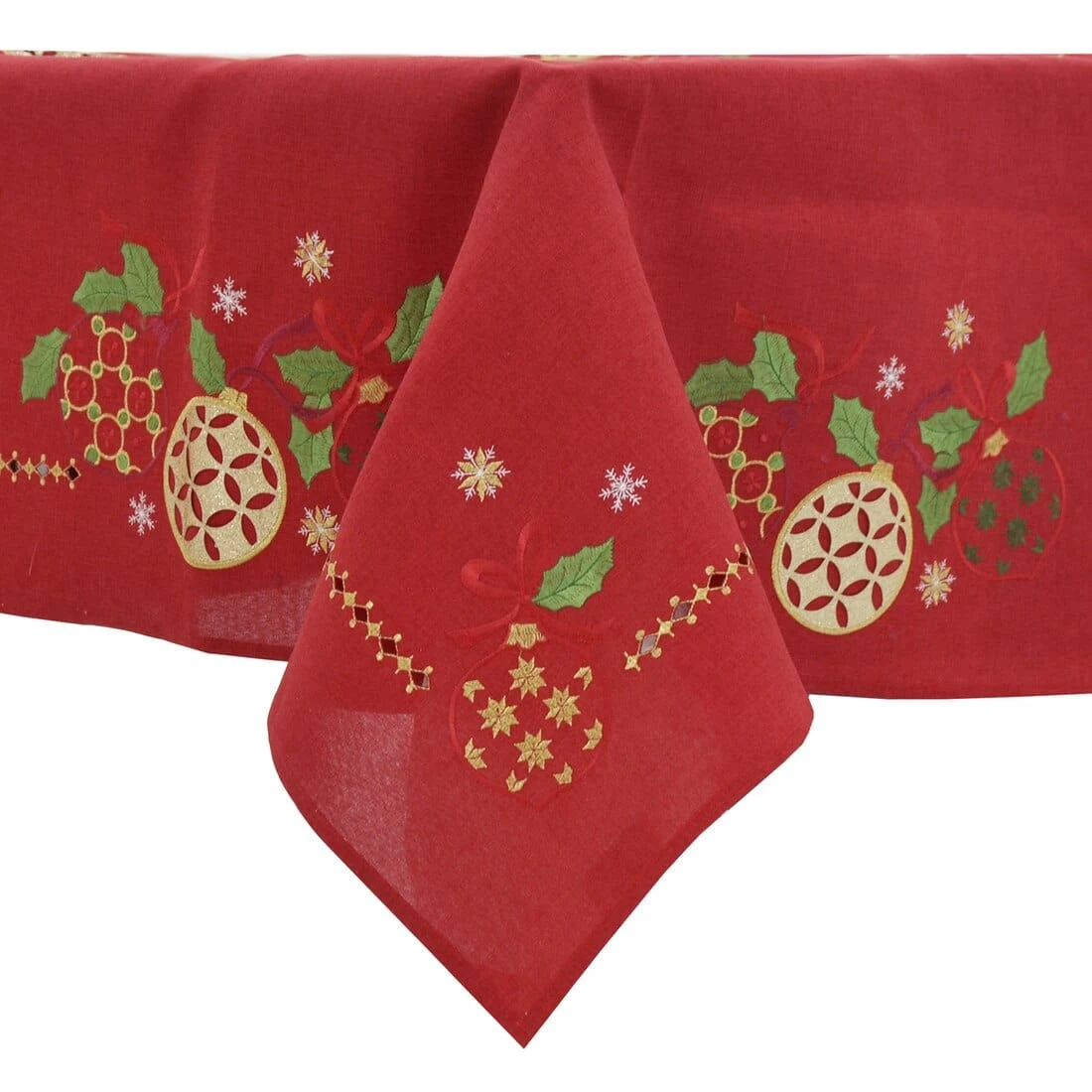 Christmas Baubles Tablecloths Napkins Fabric White Red 4 Christmas Baubles Tablecloths Napkins Fabric White Red - Image 2