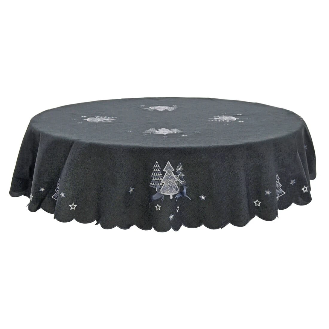 Christmas Tree Tablecloths Napkins Grey Fabric Embroidered 4 Christmas Tree Tablecloths Napkins Grey Fabric Embroidered - Image 2