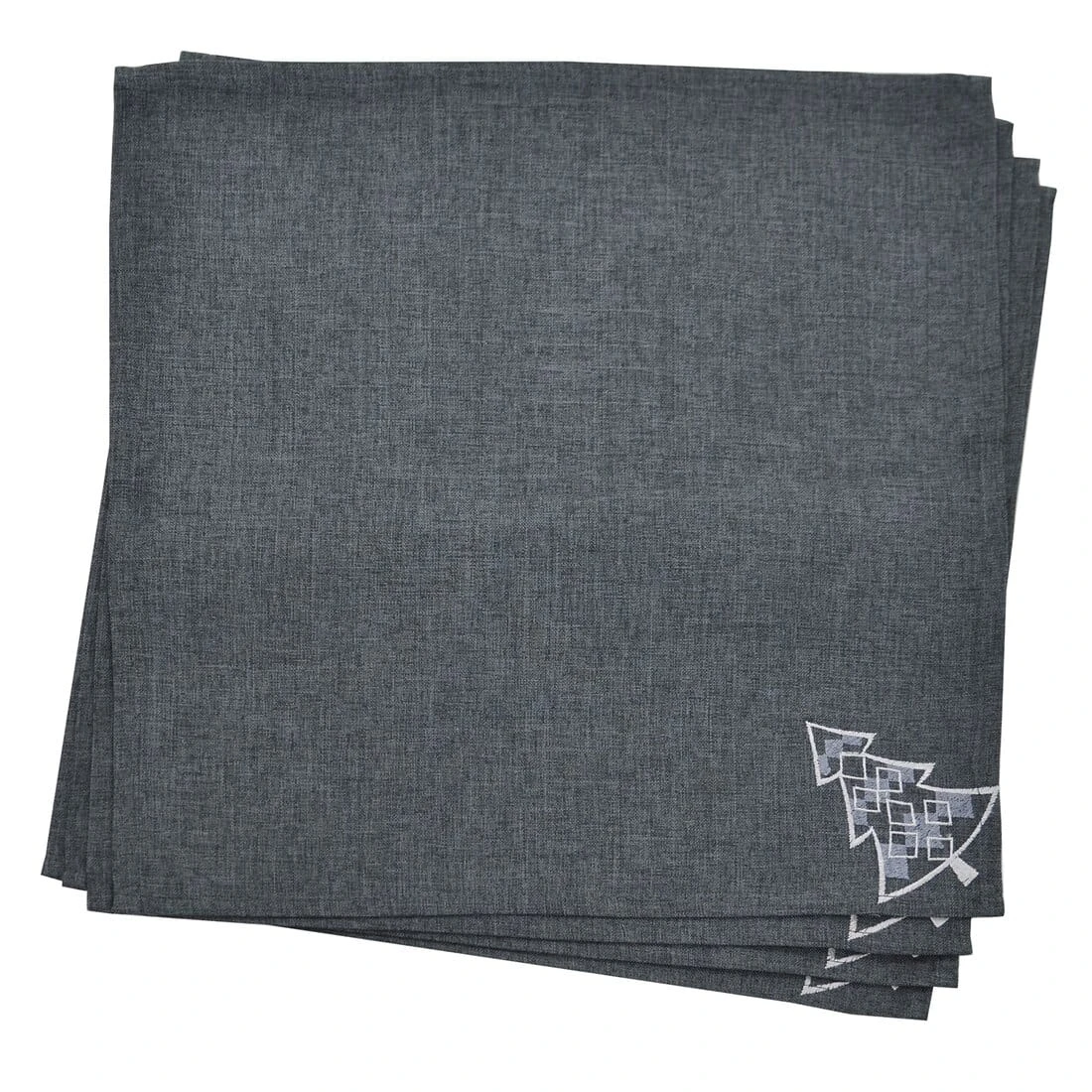 Christmas Tree Tablecloths Napkins Grey Fabric Embroidered 6 Christmas Tree Tablecloths Napkins Grey Fabric Embroidered - Image 4