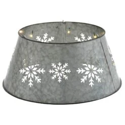 Metal Tin Silver Christmas Tree Skirt Light Up Snowflake -Halloween Supply Store XS7115 1 opt