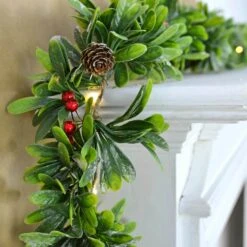 6ft Light Up Christmas Garland Mistletoe Berries Pine Cones
