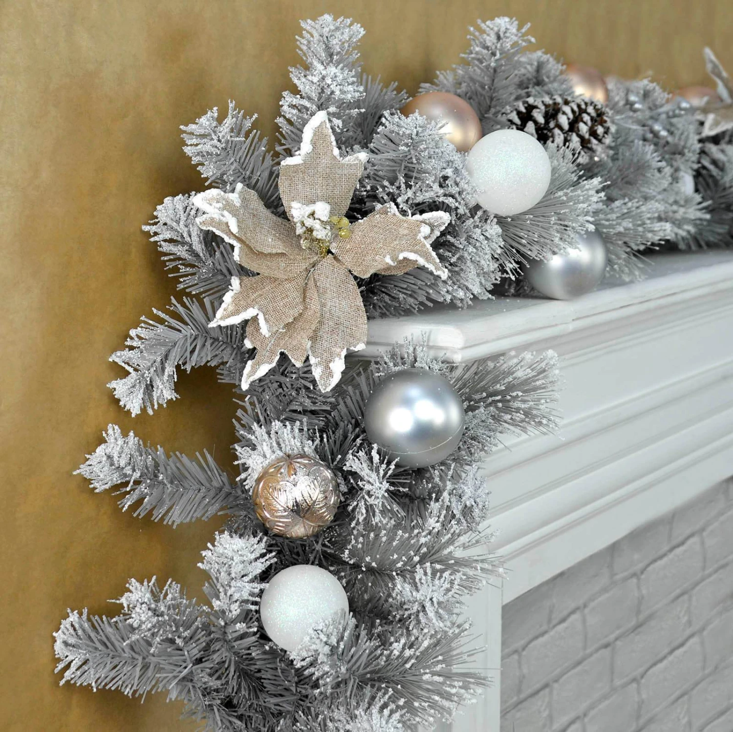 180cm Snowy Garland Grey With Gold/Silver Decorations 3 180cm Snowy Garland Grey With Gold/Silver Decorations