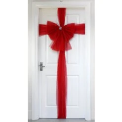 Christmas Door Bow Decoration Diamante Tie Red Silver -Halloween Supply Store XS7224 1a opt
