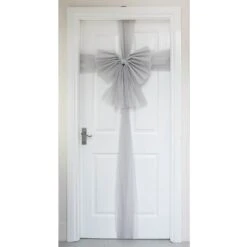 Christmas Door Bow Decoration Diamante Tie Red Silver -Halloween Supply Store XS7225 1a opt