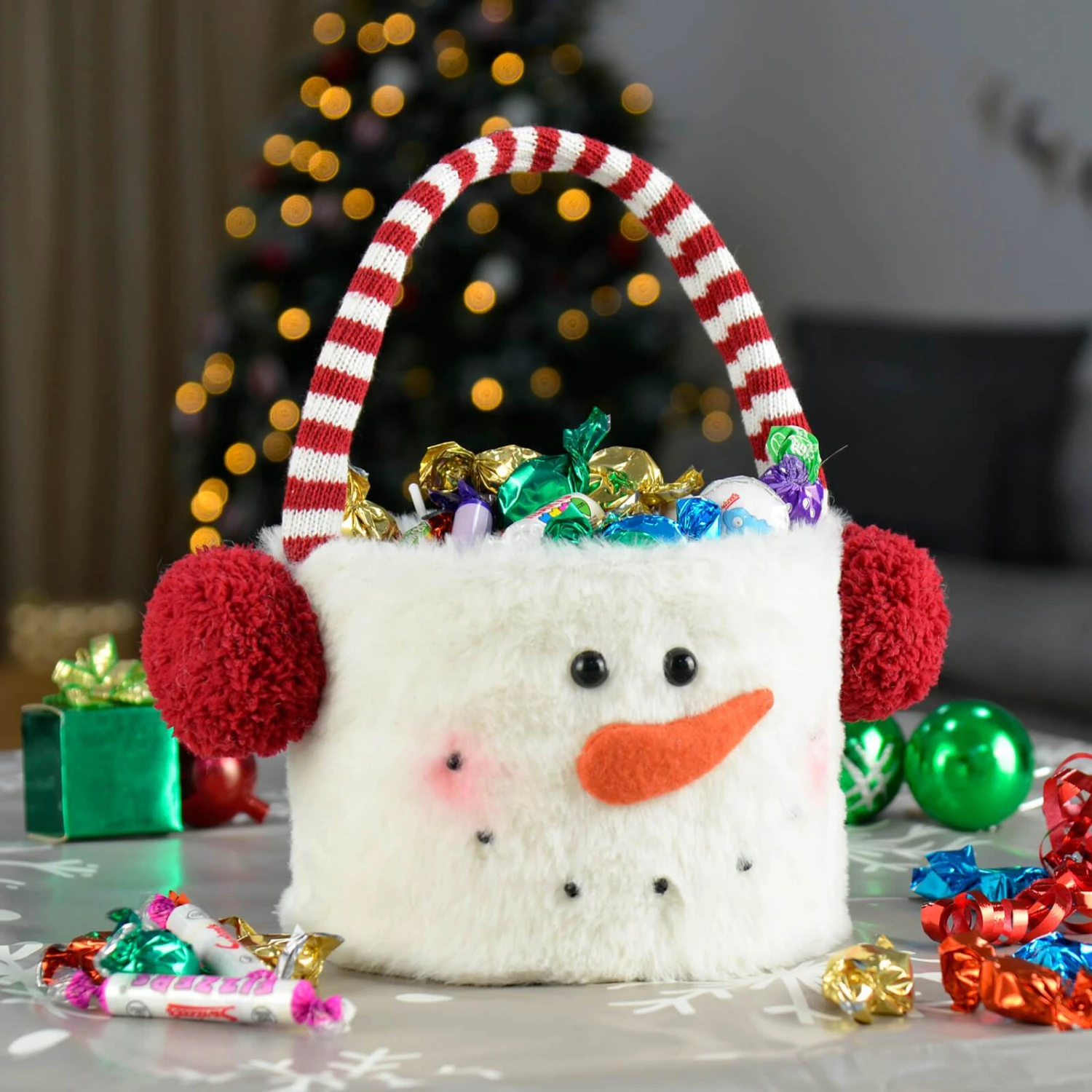Fabric Christmas Treats Bucket Fleece Snowman Santa 26cm 3 Fabric Christmas Treats Bucket Fleece Snowman Santa 26cm