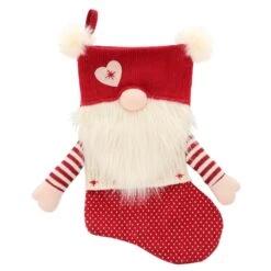 54cm Gonk Christmas Stocking Arms Beard Pom Poms Grey Red -Halloween Supply Store XS7246 1 opt