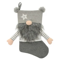 54cm Gonk Christmas Stocking Arms Beard Pom Poms Grey Red -Halloween Supply Store XS7247 1 opt