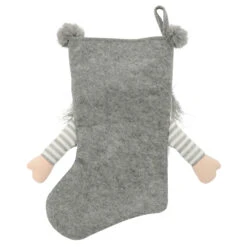 54cm Gonk Christmas Stocking Arms Beard Pom Poms Grey Red -Halloween Supply Store XS7247 2 opt