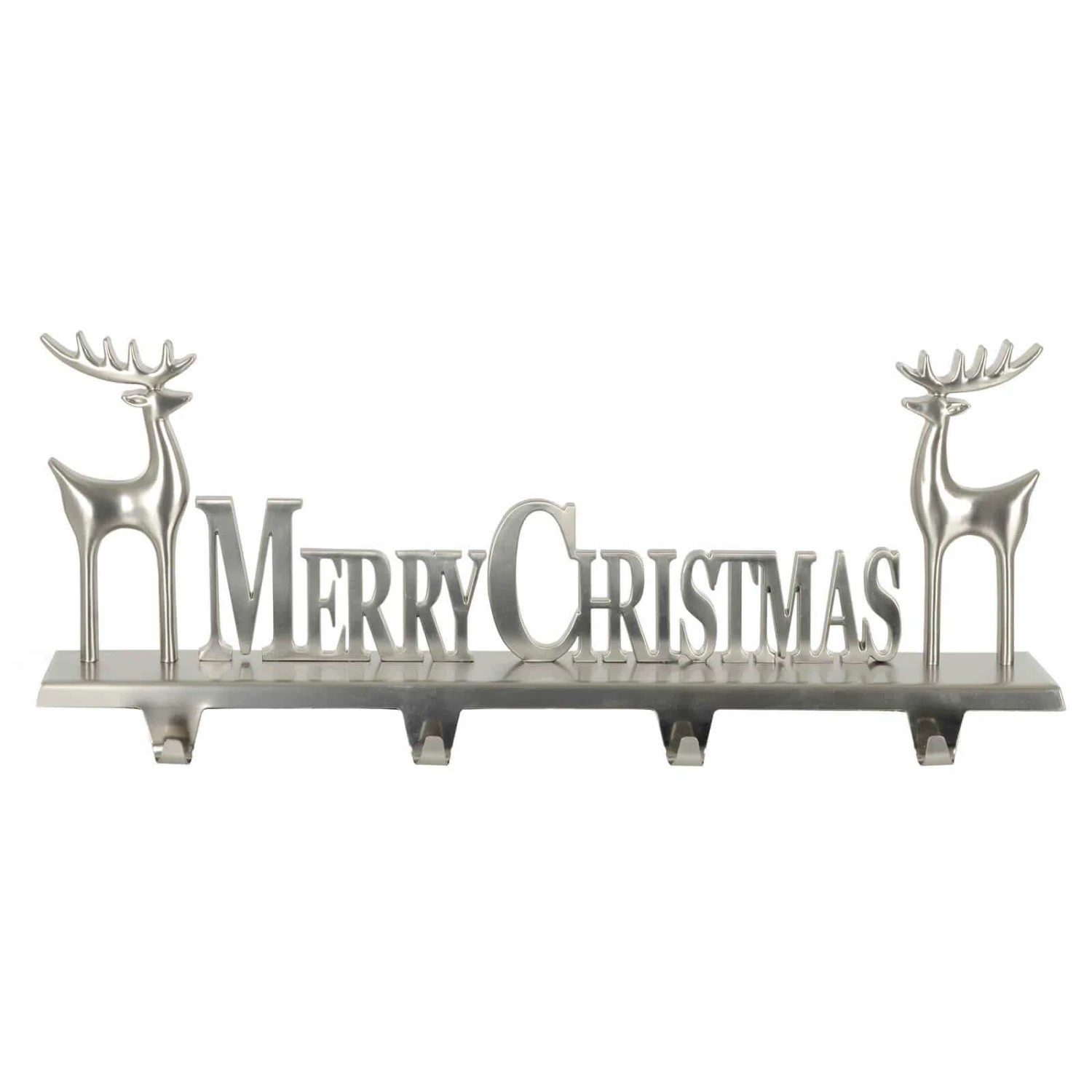 Silver Merry Christmas Stocking Hanger 4 Hooks Reindeer Decoration 4 Silver Merry Christmas Stocking Hanger 4 Hooks Reindeer Decoration - Image 2