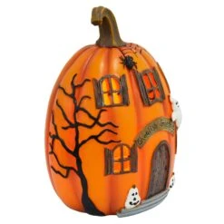 LED Pumpkin House Ghoulish Greetings Halloween Decoration 19cm -Halloween Supply Store XS7410 2 opt
