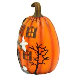 LED Pumpkin House Ghoulish Greetings Halloween Decoration 19cm -Halloween Supply Store XS7410 3 opt