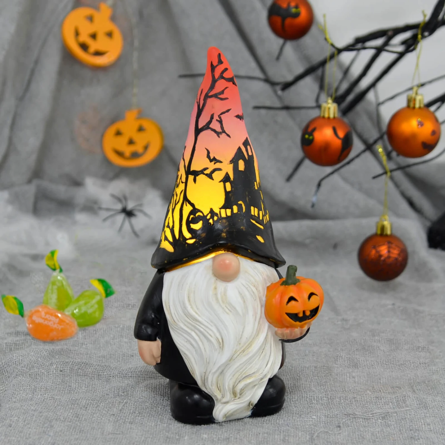 Light Up Halloween Gnome With Pumpkin Figure Decoration 20cm 3 Light Up Halloween Gnome With Pumpkin Figure Decoration 20cm