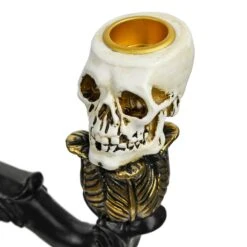 3 Candle Skull Candelabra Black Gold Halloween Decoration 30cm 10 3 Candle Skull Candelabra Black Gold Halloween Decoration 30cm -Halloween Supply Store XS7413 3 opt
