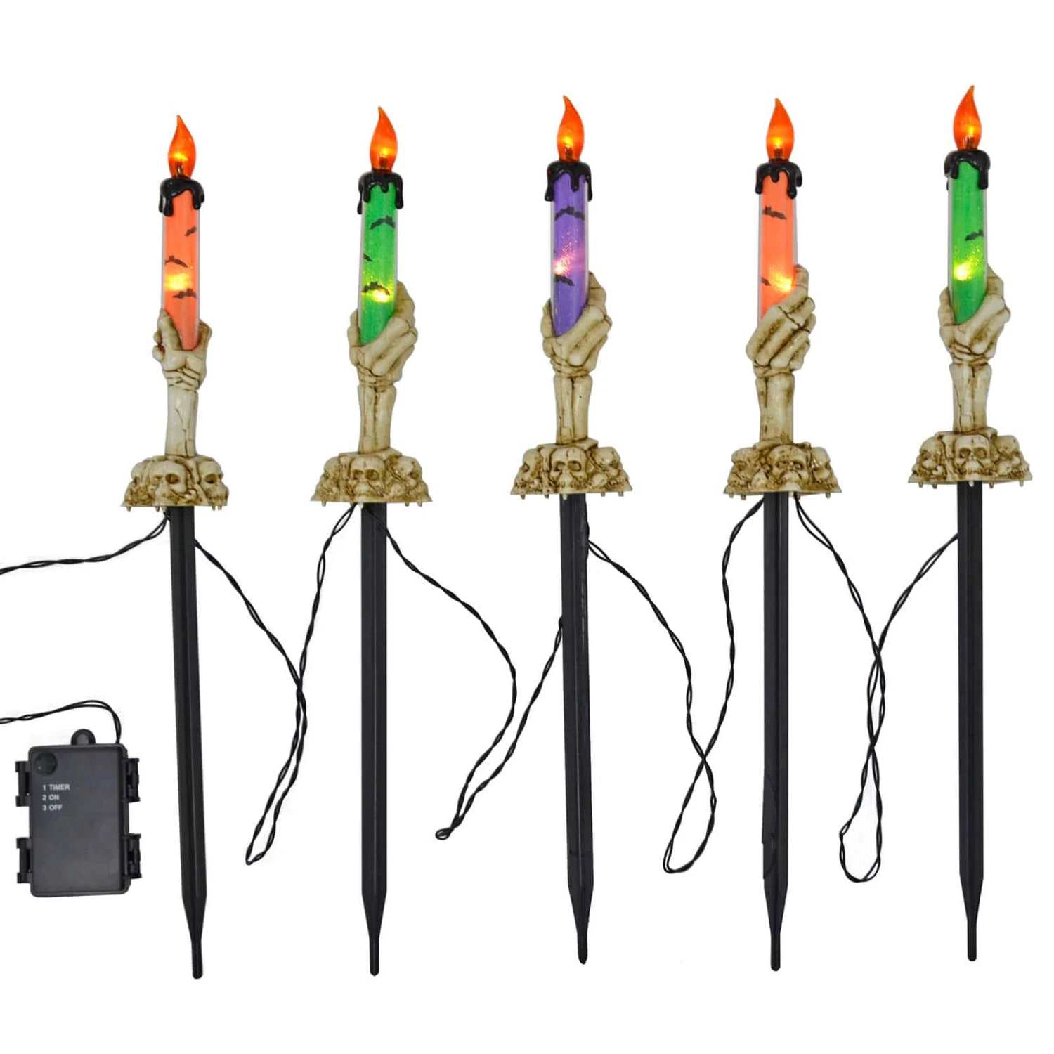 Set Of 5 LED Skeleton Candle Garden Stakes Halloween Prop 46cm 4 Set Of 5 LED Skeleton Candle Garden Stakes Halloween Prop 46cm - Image 2