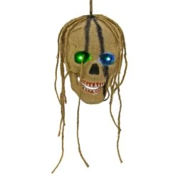 Light Up Hanging Skull Halloween Decoration Rope Hair 19cm 9 Light Up Hanging Skull Halloween Decoration Rope Hair 19cm -Halloween Supply Store XS7436 3 opt