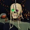 Light Up Hanging Skull Halloween Decoration Rope Hair 19cm -Halloween Supply Store XS7436 LS 2 opt