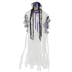 4ft Hanging Skeleton Flashing Eyes Purple Bow Webs Decoration