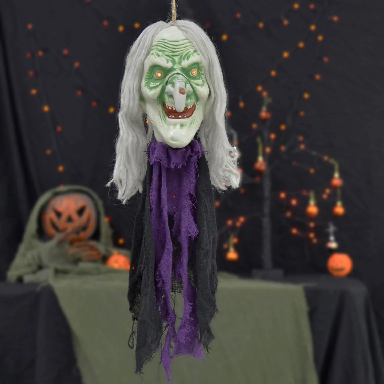 Hanging Head Light Up Eyes Laughing Witch Goblin Decoration 64cm 3 Hanging Head Light Up Eyes Laughing Witch Goblin Decoration 64cm