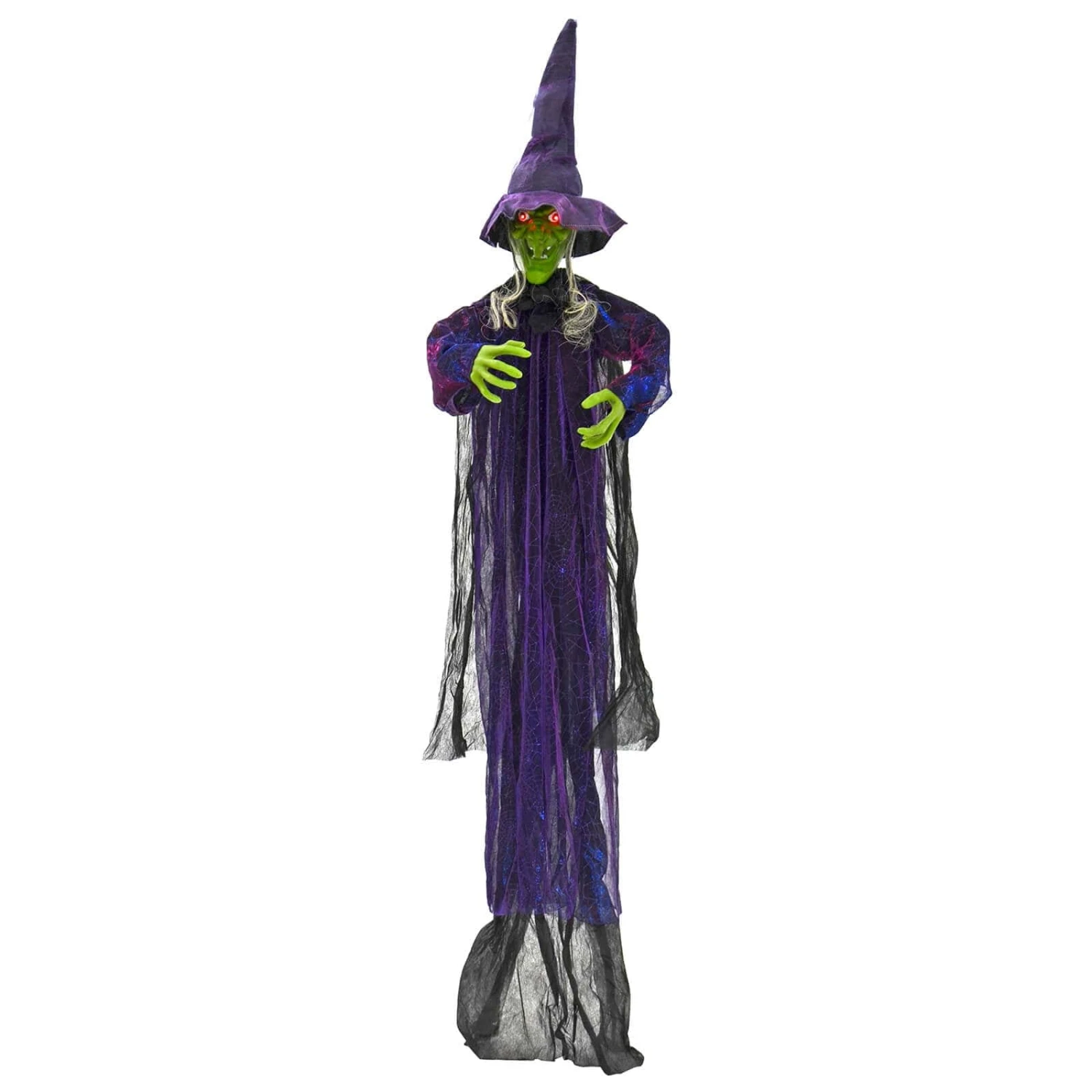 6ft Hanging Witch Green Skin Light Up Eyes Sounds Decoration 3 6ft Hanging Witch Green Skin Light Up Eyes Sounds Decoration