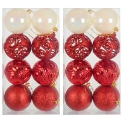 Pack Of 16 Christmas Tree Baubles Mixed Design Decorations 8cm -Halloween Supply Store XS7473 1 opt