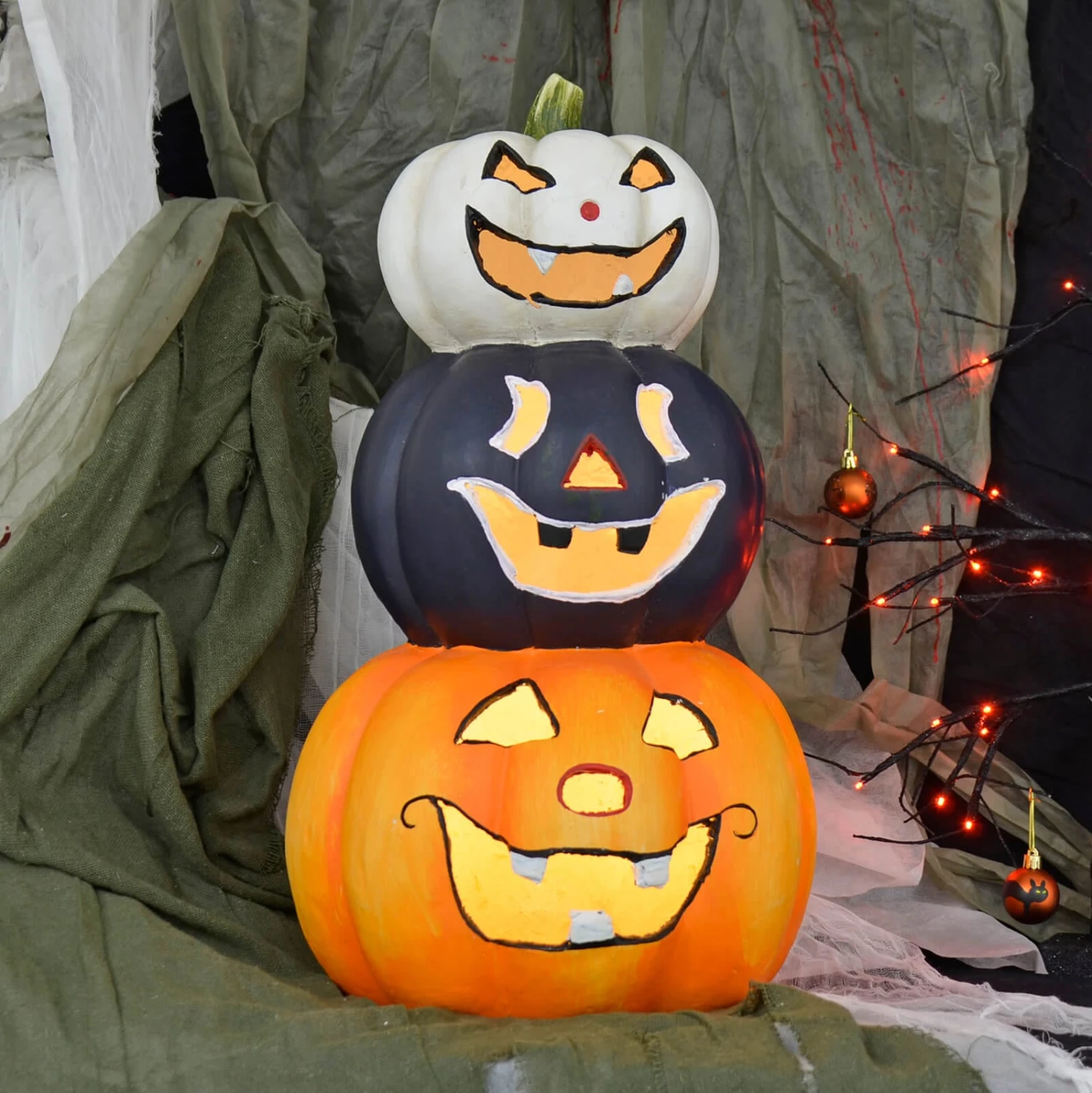 LED Pumpkin Lantern Stack Trio Halloween Decoration 60cm 3 LED Pumpkin Lantern Stack Trio Halloween Decoration 60cm