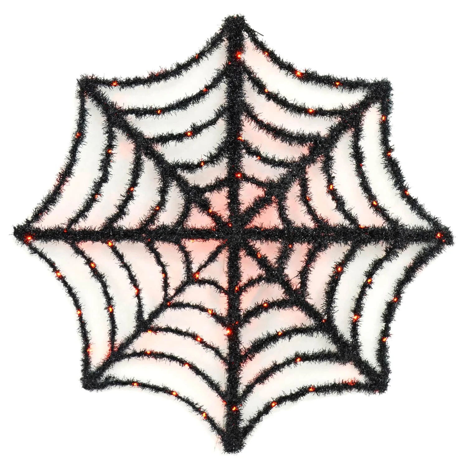 Light Up Spiders Web Black Tinsel Orange LED Decoration 80cm 4 Light Up Spiders Web Black Tinsel Orange LED Decoration 80cm - Image 2