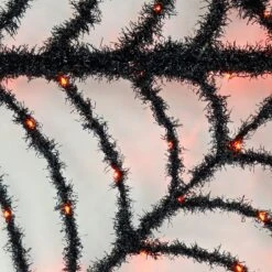 Light Up Spiders Web Black Tinsel Orange LED Decoration 80cm 8 Light Up Spiders Web Black Tinsel Orange LED Decoration 80cm -Halloween Supply Store XS7531 2 opt