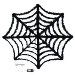 Light Up Spiders Web Black Tinsel Orange LED Decoration 80cm 9 Light Up Spiders Web Black Tinsel Orange LED Decoration 80cm -Halloween Supply Store XS7531 3 opt