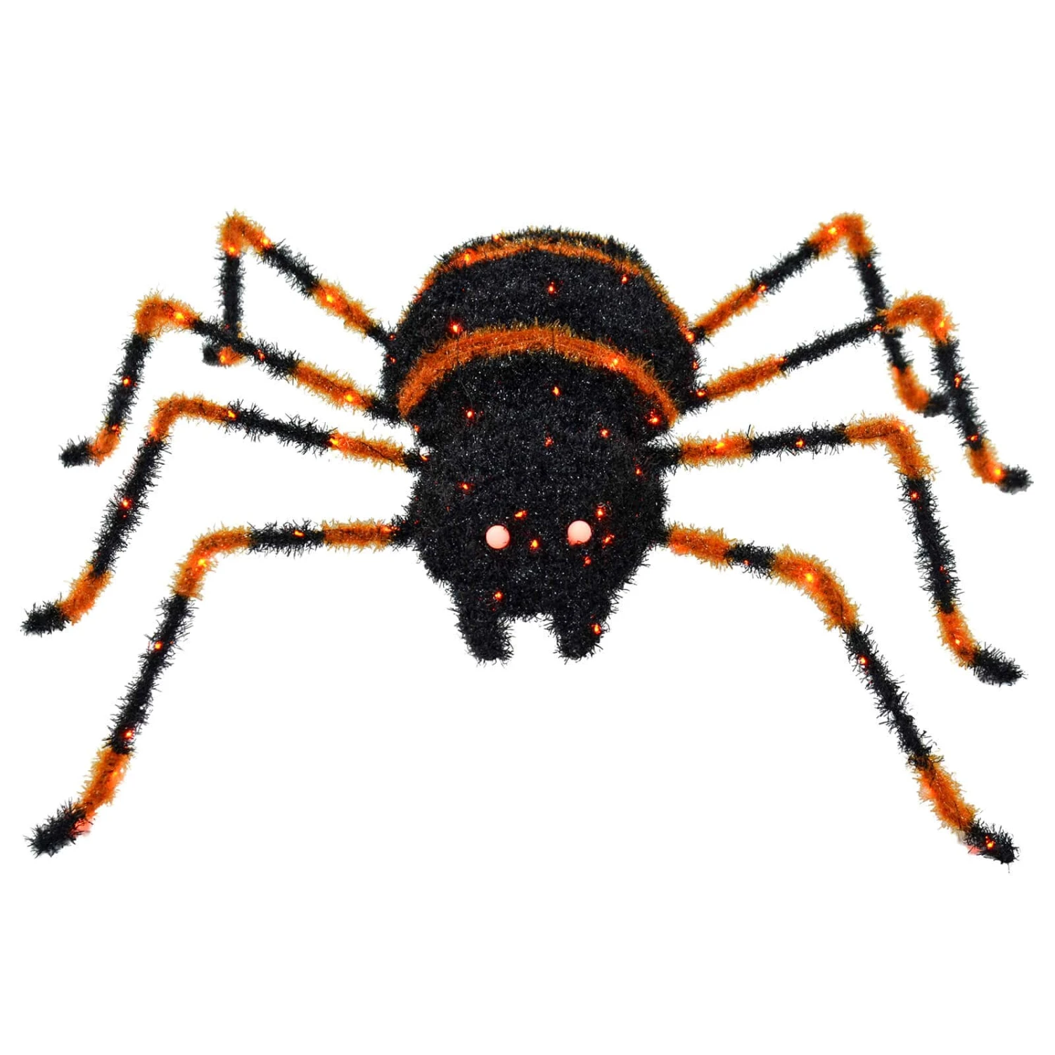 Large Light Up Spider Decoration Black Tinsel Orange LED 90cm 5 Large Light Up Spider Decoration Black Tinsel Orange LED 90cm - Image 3