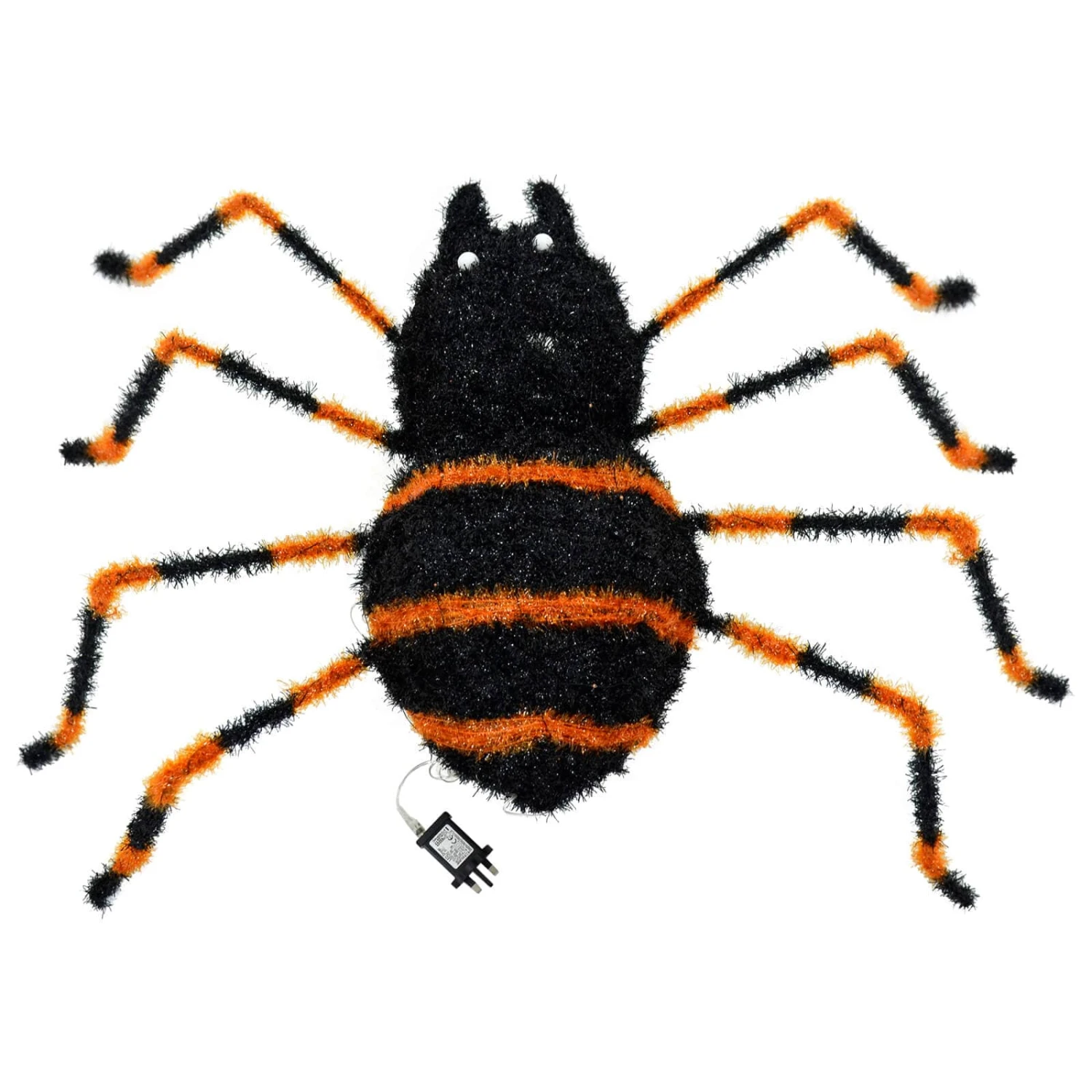 Large Light Up Spider Decoration Black Tinsel Orange LED 90cm 7 Large Light Up Spider Decoration Black Tinsel Orange LED 90cm - Image 5