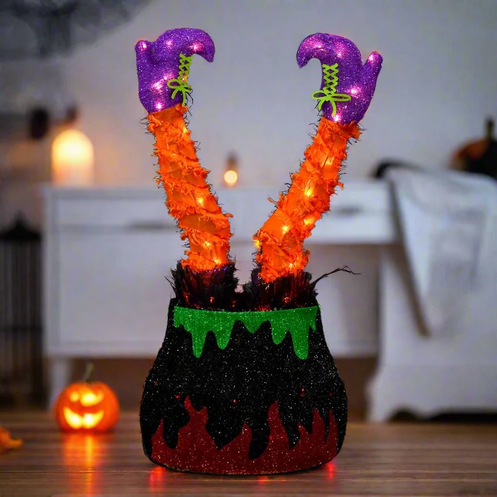 Light Up Witch Legs In Cauldron Halloween Decoration 72cm 3 Light Up Witch Legs In Cauldron Halloween Decoration 72cm