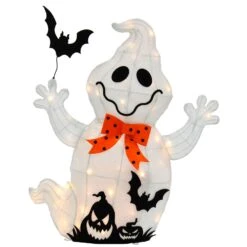 Light Up Ghost With Bat Halloween Decoration White LED 74cm -Halloween Supply Store XS7535 1 opt