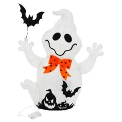 Light Up Ghost With Bat Halloween Decoration White LED 74cm -Halloween Supply Store XS7535 4 opt
