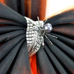 Halloween Door Bow Orange Black Net Diamante Spider Pin -Halloween Supply Store XS7576 3 opt