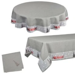 Fabric Christmas Tablecloths Table Covers / Napkins 26 Fabric Christmas Tablecloths Table Covers / Napkins -Halloween Supply Store grey sleigh trim opt 26563.1591950781.1100.1100